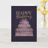 Carte Elegant Purple & Gold Birthday Cake (Fleur jaune)