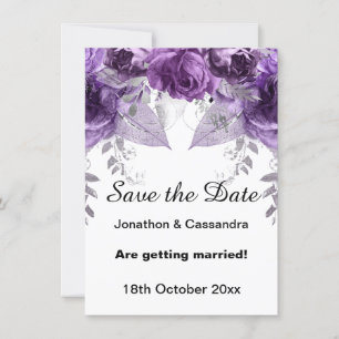 CARTE ÉLÉGANT PURPLE METALLIC FLORAL SAUVER LA DATE