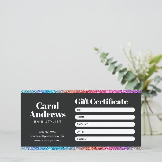 Carte Élégant Rainbow Parties scintillant HairSalon cert (Debout devant)