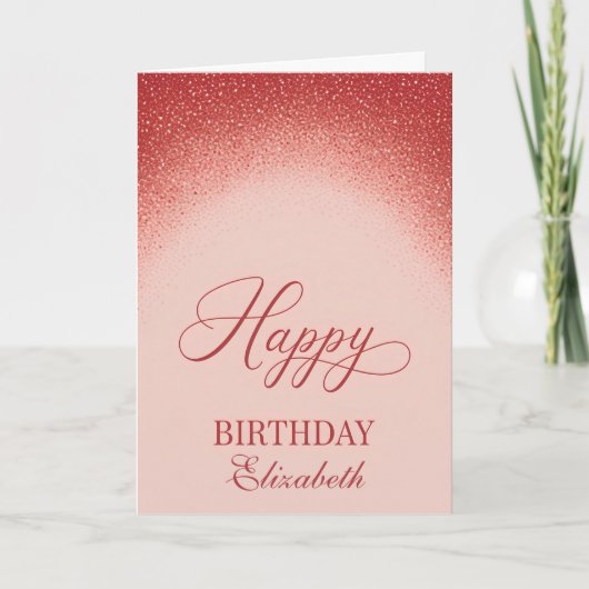 Carte Elegant Red Blush Gradient Birthday (Devant)
