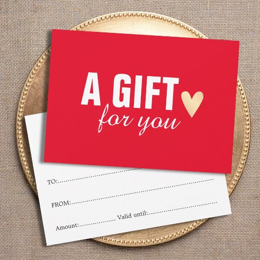 Carte Elégant Red Faux Gold Heart Beauty Salon