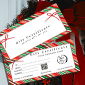 Carte Elegant Red & Green Striped Gift Certificate \ Bow