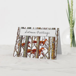 Carte Élégant renard d'automne Bois d'automne Peinture p