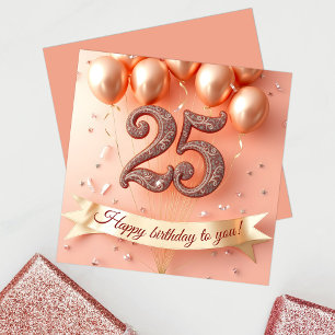 Carte Elégant Rose élégant Ballons d'or 25e anniversaire