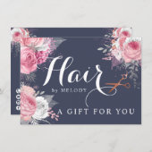 Carte Elégant rose en cuivre ciseaux en or coiffeuse (Devant / Derrière)