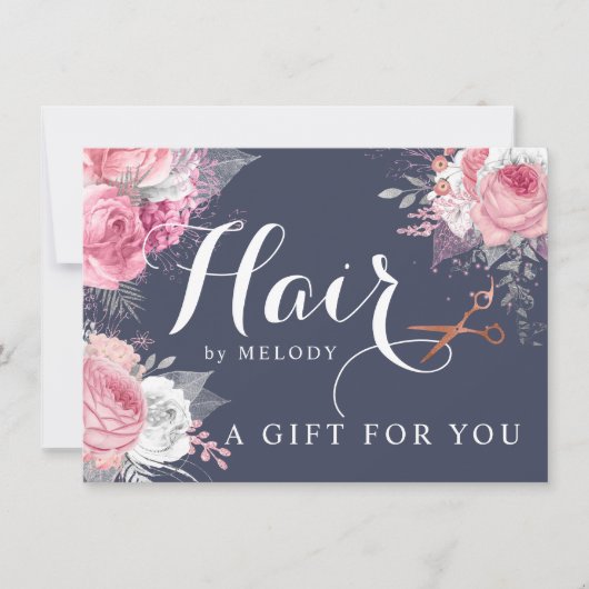 Carte Elégant rose en cuivre ciseaux en or coiffeuse (Devant)