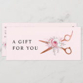 Carte Elégant rose en cuivre ciseaux en or coiffeuse (Devant / Derrière)