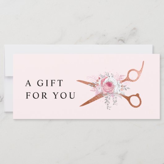 Carte Elégant rose en cuivre ciseaux en or coiffeuse (Devant)