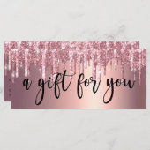 Carte Élégant rose en cuivre or parties scintillant gout (Devant / Derrière)