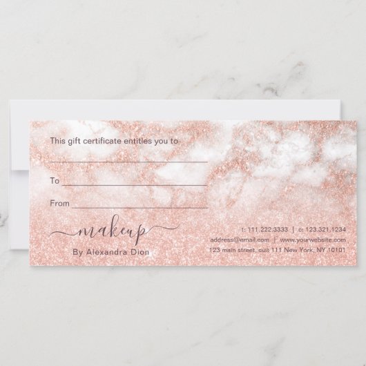 Carte Elégant rose en cuivre or parties scintillant maqu (Dos)