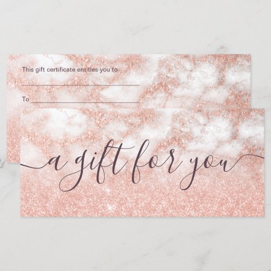 Carte Elégant rose en cuivre or parties scintillant maqu (Devant / Derrière)