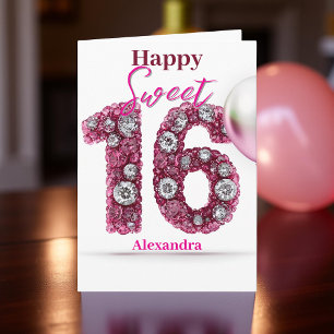 Carte Élégant rose et argent brillant Gemstone Sweet 16