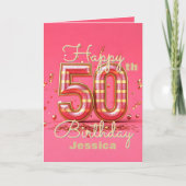 Carte Elégant rose et Gold Stripes 50e anniversaire (Devant)