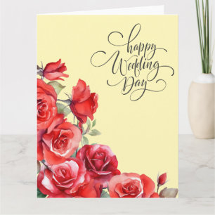 Carte Elégant Rose Floral Wedding Day Félicitations