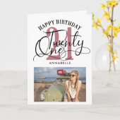 Carte Elégant Rose Gold & Black Photo 21e anniversaire (Fleur jaune)