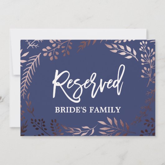 Carte Élégant Rose Gold et Mariage de marine "Réservé" (Devant)
