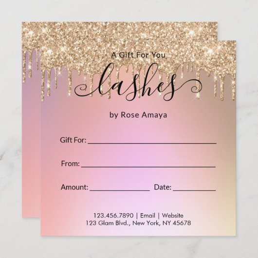 Carte Élégant Rose Gold Parties scintillant Drift Certif (Devant / Derrière)