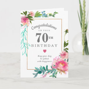 Carte Elégant rose Peony Floral 70e anniversaire