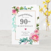 Carte Elégant rose Peony Floral 90e anniversaire (Fleur jaune)