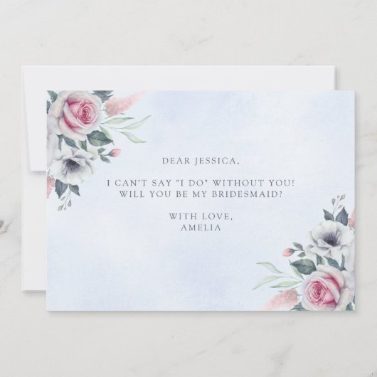 Carte Élégant Rose Roses Bleu Serez-Vous Ma Femme D'Accu (Dos)