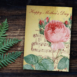 Carte Élégant Rose victorien Vintage Antique Notes music