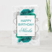 Carte Elégant Roses Turquoises et Parties scintillant d' (Devant)