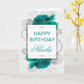 Carte Elégant Roses Turquoises et Parties scintillant d' (Fleur jaune)