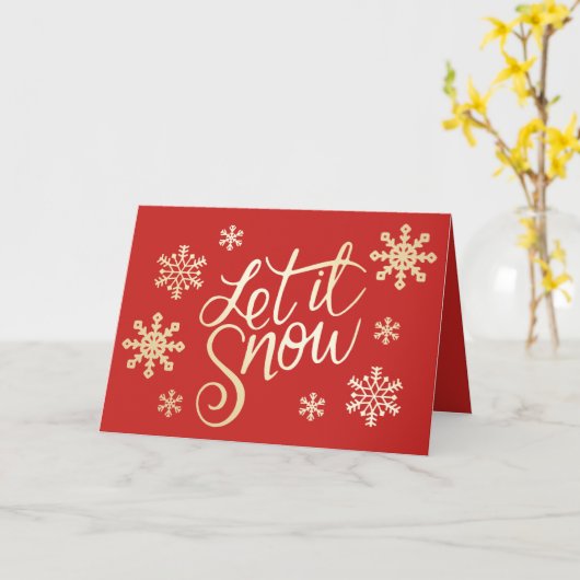 Carte Élégant Rouge Or Noël Laisser Il Snowflakes neige (Fleur jaune)