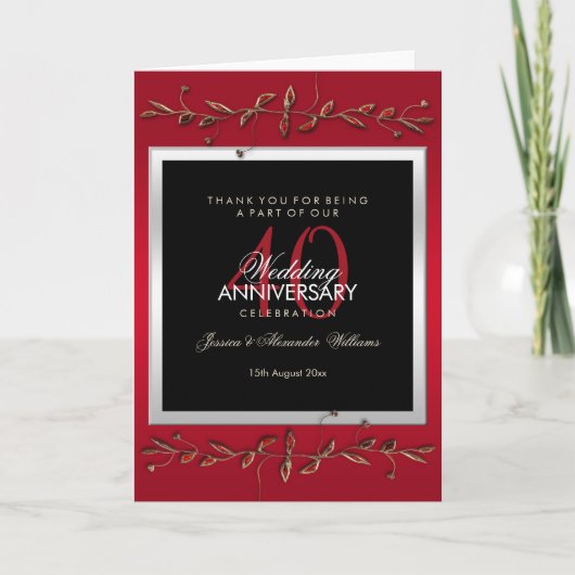 Carte Elégant Ruby Gemstones 40e anniversaire de Mariage (Devant)