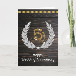Carte Élégant Rustique Bois 5e Anniversaire de Mariage
