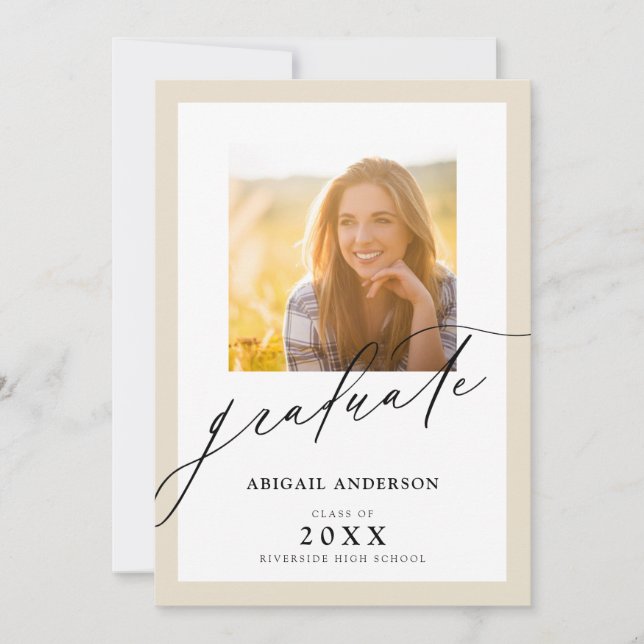 Carte Élégant Script 2 Photo Graduation (Devant)