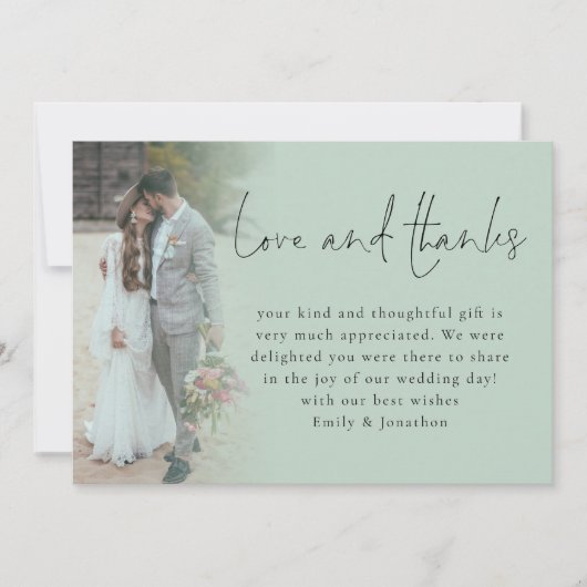 Carte Élégant Script 6 Photos Amour Mariage Merci Sage (Devant)