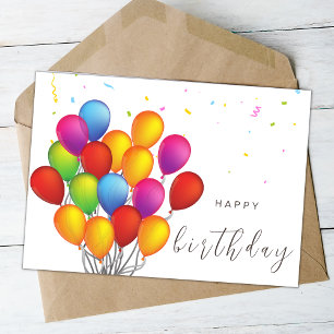Carte Élégant Script Ballons colorés Joyeux anniversaire