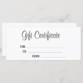 Carte Élégant script blanc Certificat cadeau personnalis (Devant / Derrière)
