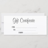 Carte Élégant script blanc Certificat cadeau personnalis (Devant)
