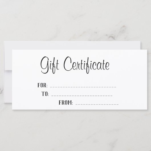 Carte Élégant script blanc Certificat cadeau personnalis (Devant)