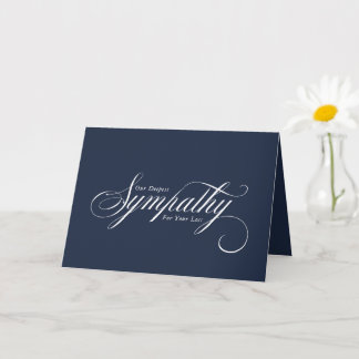 Carte Élégant Script Bleu Blanc Condoléances Sympathie