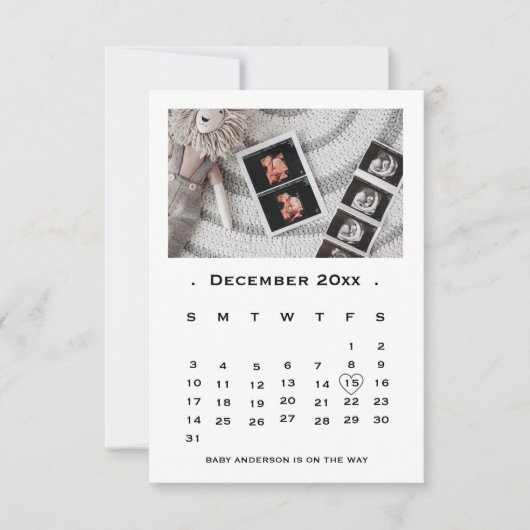 Carte Élégant Script Calendrier Annonce de grossesse (Devant)