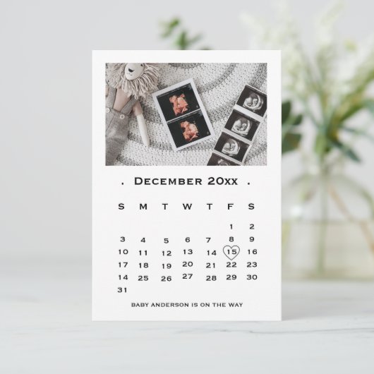 Carte Élégant Script Calendrier Annonce de grossesse (Debout devant)