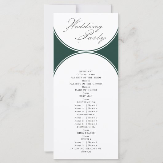 Carte Élégant Script Emerald Green Arch Wedding Programm (Dos)