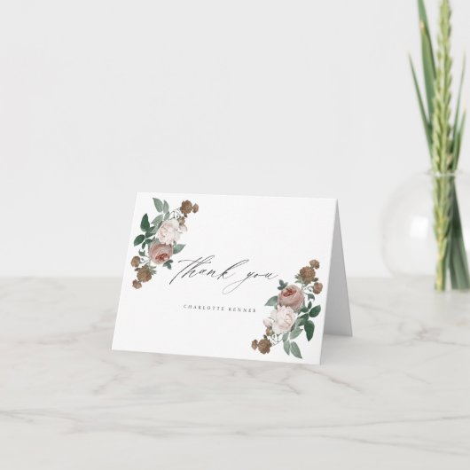 Carte Élégant Script Floral Baptism Merci (Devant)