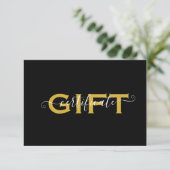 Carte Élégant Script Gold Black Salon Certificat cadeau (Debout devant)