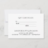 Carte Élégant Script Gold Black Salon Certificat cadeau (Dos)