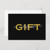 Carte Élégant Script Gold Black Salon Certificat cadeau (Devant / Derrière)