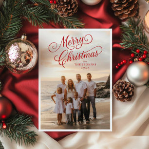 Carte Élégant Script Joyeux Noël Photo Grey