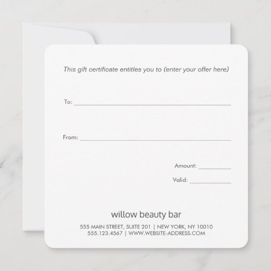 Carte Élégant Script Leaf Motif certificat cadeau (Dos)