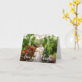 Carte Élégant Script Love and Thanks Mariage Photo Note (Fleur jaune)