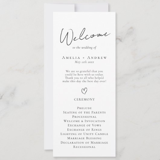 Carte Élégant Script minimal Noir White Wedding Programm (Devant)