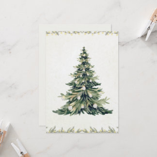 Carte Elegant Script Non Photo Christmas Tree Watercolor
