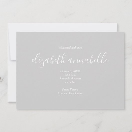 Carte Élégant Script Photo Baby Birth Annonces (Dos)